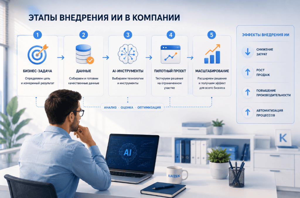 Этапы и стратегия внедрения ИИ в бизнес-процессы компании